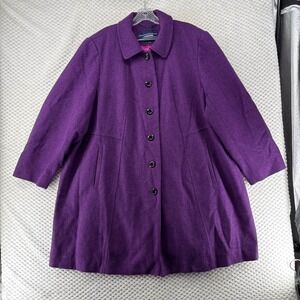 Lands End Womens‎ Purple Wool Blend Coat Button Front Lined Size XX